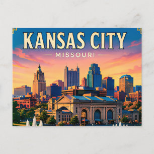 Cartão Postal 🌆 Horizonte de Kansas City Missouri e Fonte