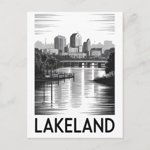 Cartão Postal Horizonte de Lakeland Flórida Preto e Branco Xilog