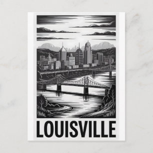 Cartão Postal Horizonte de Louisville Kentucky Preto Branco Xilo