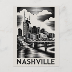 Cartão Postal Horizonte de Nashville Tennessee Preto e Branco Xi