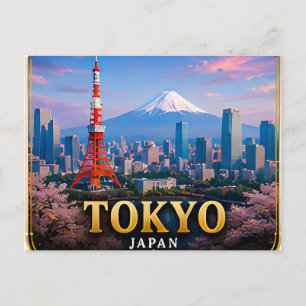 Cartão Postal Horizonte de Neon de Tóquio e Vistas do Monte Fuji