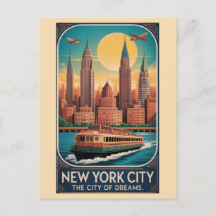 Cartão Postal Horizonte de Nova York Cidade Vintage Viagem de Ba