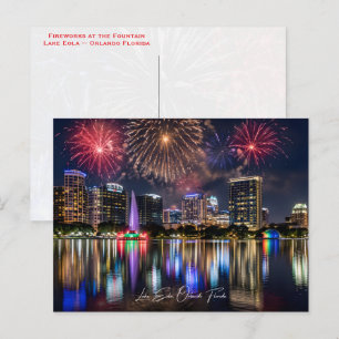 Cartão Postal Horizonte de Orlando Flórida com Fogos de Artifíci