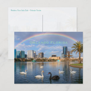 Cartão Postal Horizonte de Orlando Flórida Lago Eola Arco-íris &