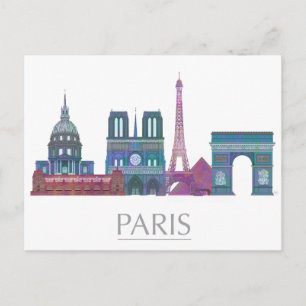 Cartão Postal Horizonte de Paris Edifícios Coloridos