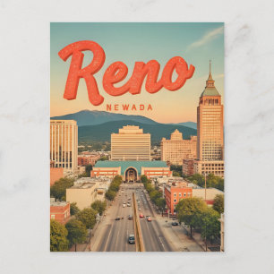 Cartão Postal Horizonte de Reno Cidade Nevada vintage