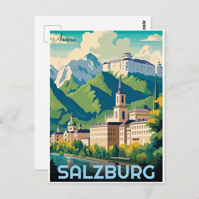 Cartão Postal Horizonte de Salzburg capital da Áustria (Frente/Verso)