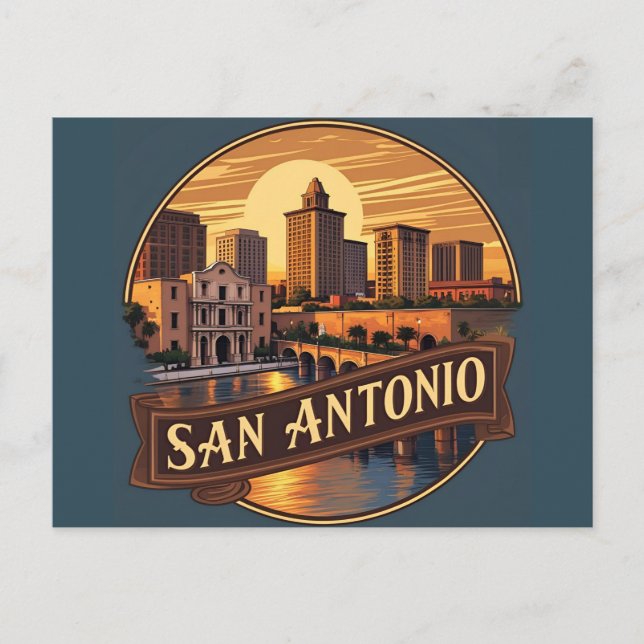 Cartão Postal Horizonte de San Antonio Texas (Frente)