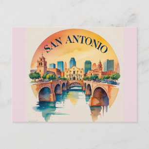 Cartão Postal Horizonte de San Antonio Texas em aquarela