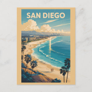 Cartão Postal Horizonte de San Diego Califórnia Viagem Arte Vint