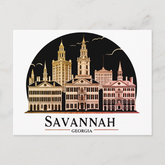 Cartão Postal Horizonte de Savannah Geórgia (Frente)