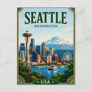 Cartão Postal 🌲 Horizonte de Seattle Washington e Agulha Espaci