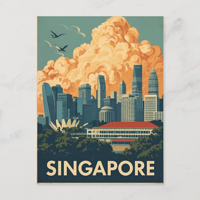Cartão Postal Horizonte de Singapura retrô (Frente)
