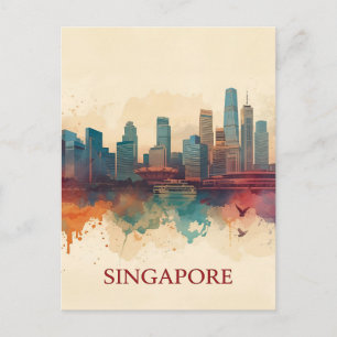 Cartão Postal Horizonte de Singapura retrô