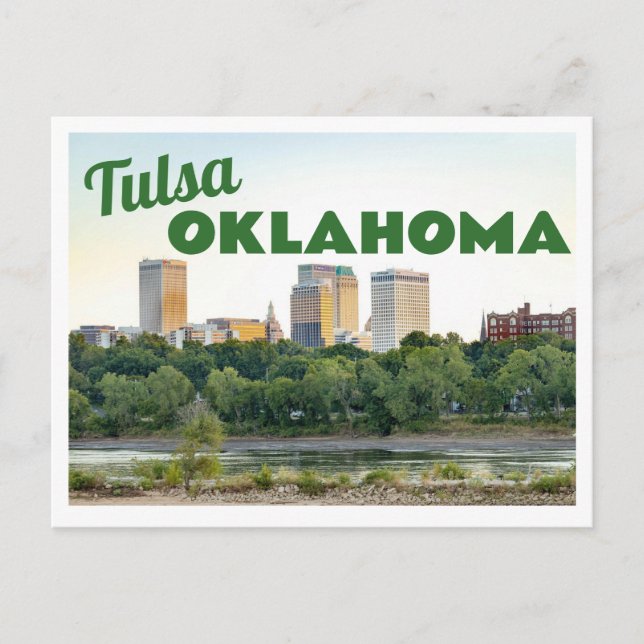 Cartão Postal Horizonte de Tulsa Oklahoma com Árvores  (Frente)