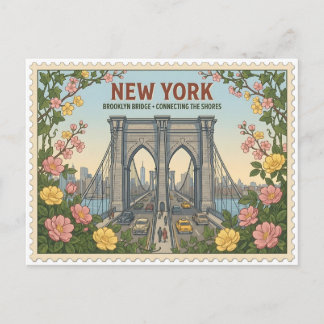 Cartão Postal Horizonte do Brooklyn Bridge em Nova York Antiga