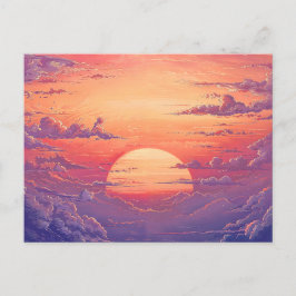 Cartão Postal Horizonte do Sol - Estilo de Ilustração Vibrante e