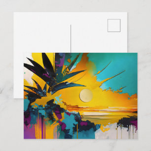 Cartão Postal Horizonte Dourado – Pôr do Sol Tropical Abstrato