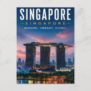 Cartão Postal 🌆 Horizonte Moderno de Singapura - Decoração de L