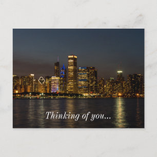 Cartão Postal Horizonte Noturno Chicago Pano Pensando Em Você