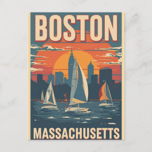 Cartão Postal Horizonte Retrô de Boston & Barcos à Vela Massac