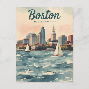 Cartão Postal Horizonte Retrô de Boston & Barcos à Vela   Massac