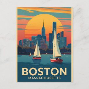 Cartão Postal Horizonte Retro de Boston & Barcos à Vela Massac