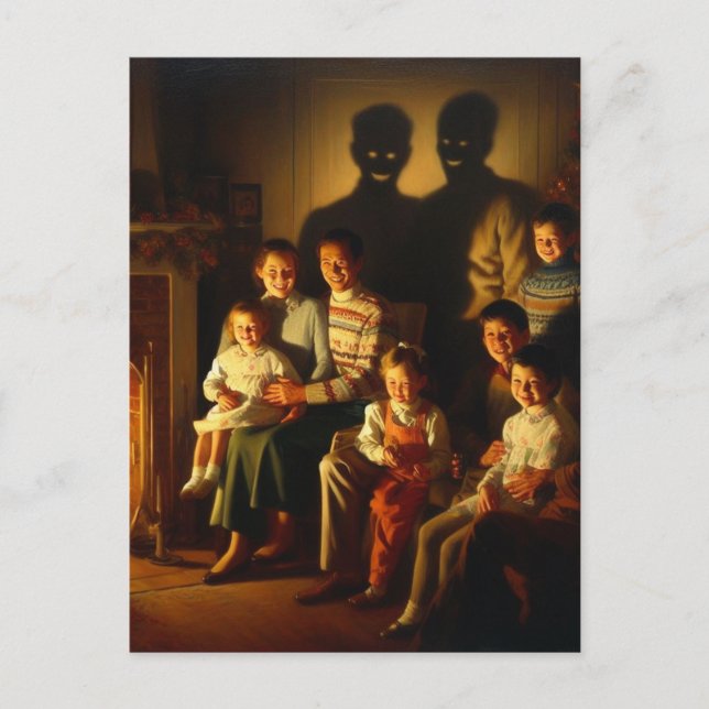 Cartão Postal Horror de Natal da Família Retro (Frente)