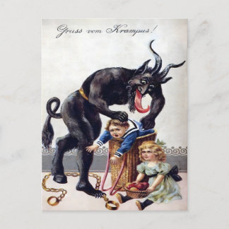 Cartão Postal Horror Vintage - Diabo de Natal & Crianças Más