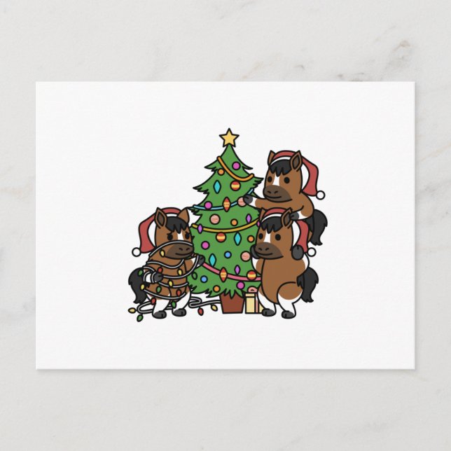 Cartão Postal Horse Christmas Tree (Frente)