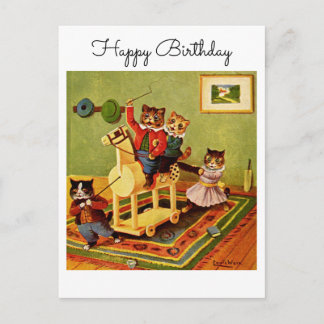 Cartão Postal Horse Escapade Happy Birthday From a Cat Cavalry