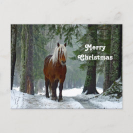 Cartão Postal Horse Forest Snow Watercolor Natal