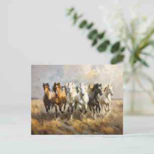 Cartão Postal Horse Herd Galloping Mustang Painting
