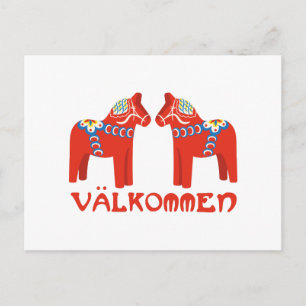 Cartão Postal Horse Sueco Valkommen
