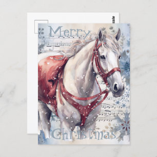 Cartão Postal Horse Winter Christmas Watercolor