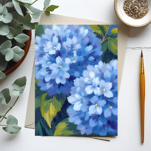 Cartão Postal Hortênsia Azul em Flor Pintura em Aquarela de Fl