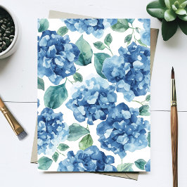 Cartão Postal Hortênsia Blues | Padrão de Flor de Blooms Aquarel