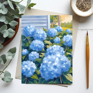 Cartão Postal Hortênsias Azuis Aquarela Costeira da Nova Inglate