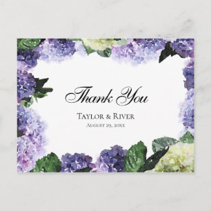 Cartão Postal Hortênsias Elegantes em Aquarela Roxo e Lavanda