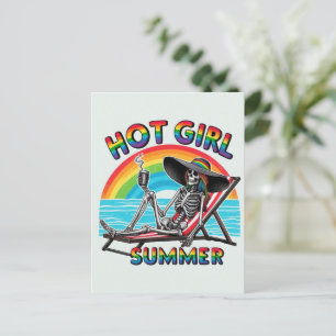 Cartão Postal Hot Girl Summer Skeleton Retro Beach Design