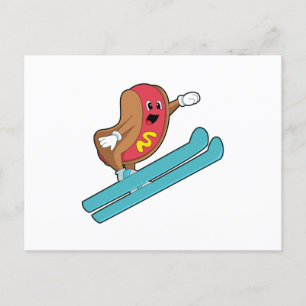 Cartão Postal Hotdog como saltador de Esqui com Ski.PNG