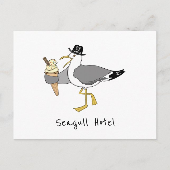 Cartão Postal Hotel/Aluguer de Ilustração de Feriado de Seagull  (Frente)