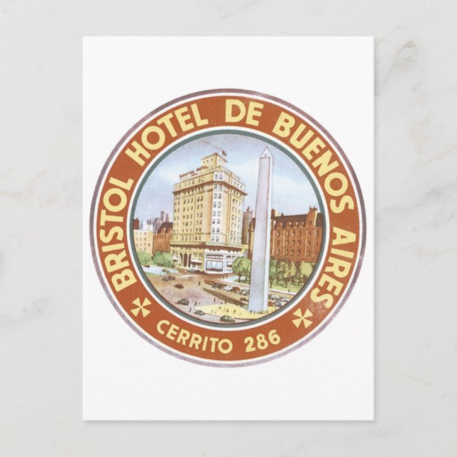 Cartão Postal Hotel Bristol em Buenos Aires (Frente)