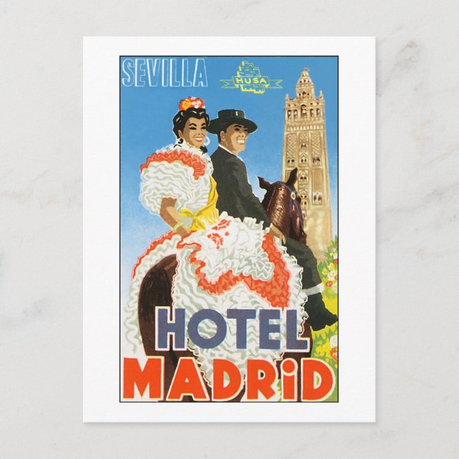 Cartão Postal Hotel Madrid Viagens vintage (Frente)