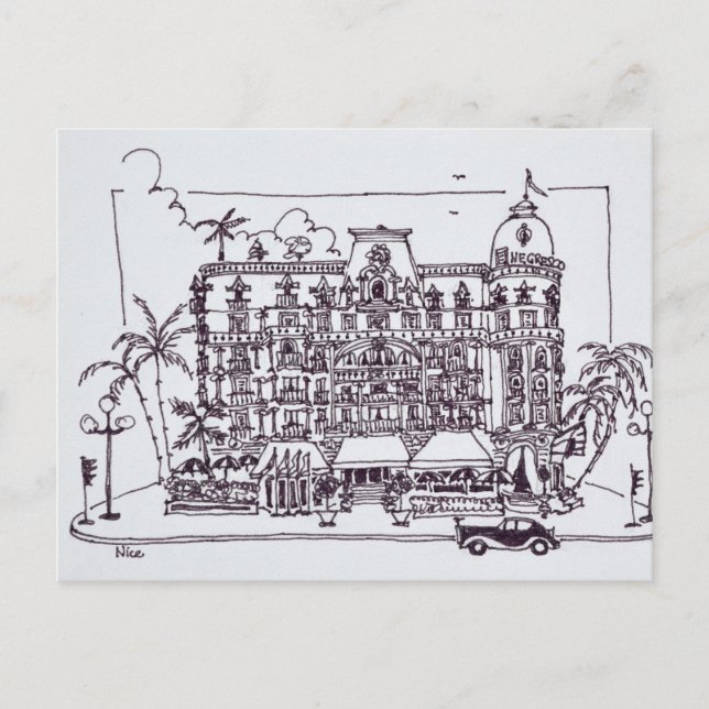 Cartão Postal Hotel Negresco - Promenade Inglês | Nice, França (Frente)