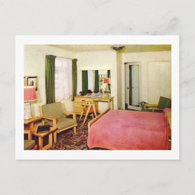 Cartão Postal Hotel Room Interior dos anos 50 (Frente)