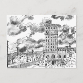 Cartão Postal Hotel Tioga em dia nublado, Baía de Coos, Oregon