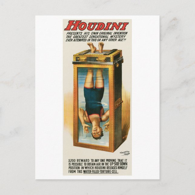 Cartão Postal Houdini ~ Ilusionista Vintage Magic / Escape Art (Frente)