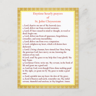 Cartão Postal Hourly prayers of St. John Chrysostom prayer card