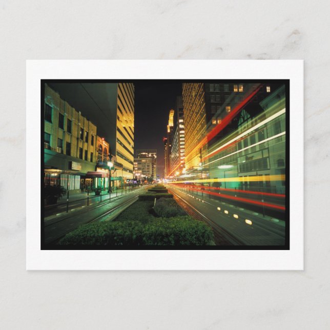Cartão Postal Houston Main Street na Noite (Frente)